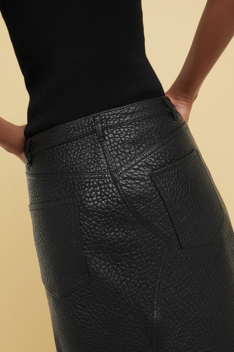 David Koma textured-leather maxi skirt — back view showing patch pockets