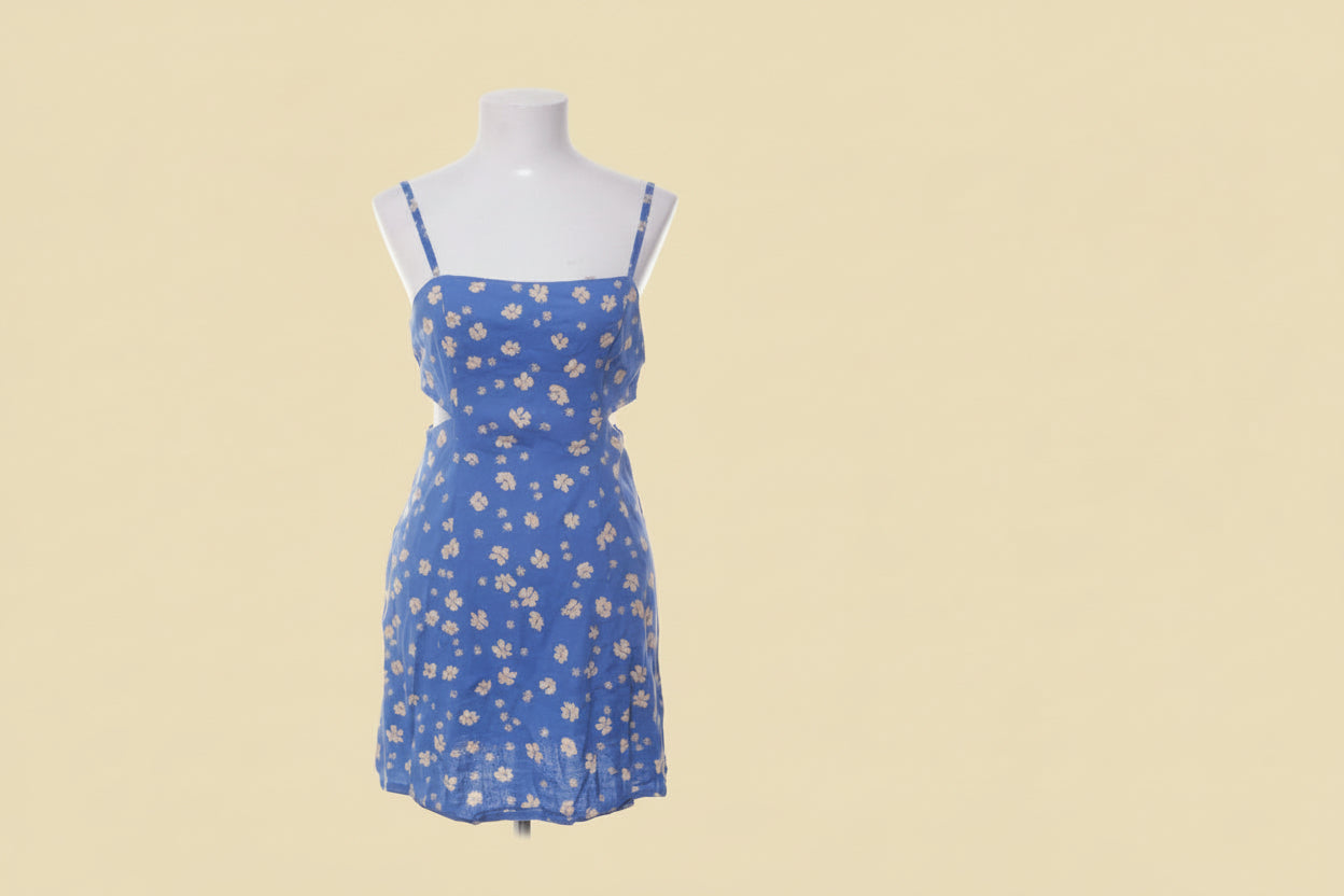 Zara blue and white floral linen-viscose top — view 3