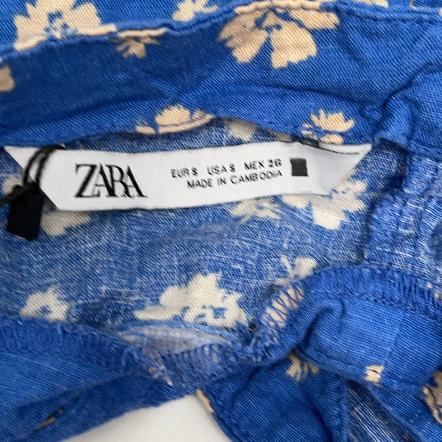 Zara blue and white floral linen-viscose top — view 5