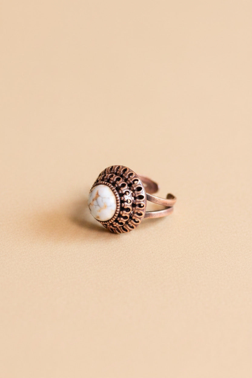 Silver-Tone Statement Ring with Blue & Yellow Stones
