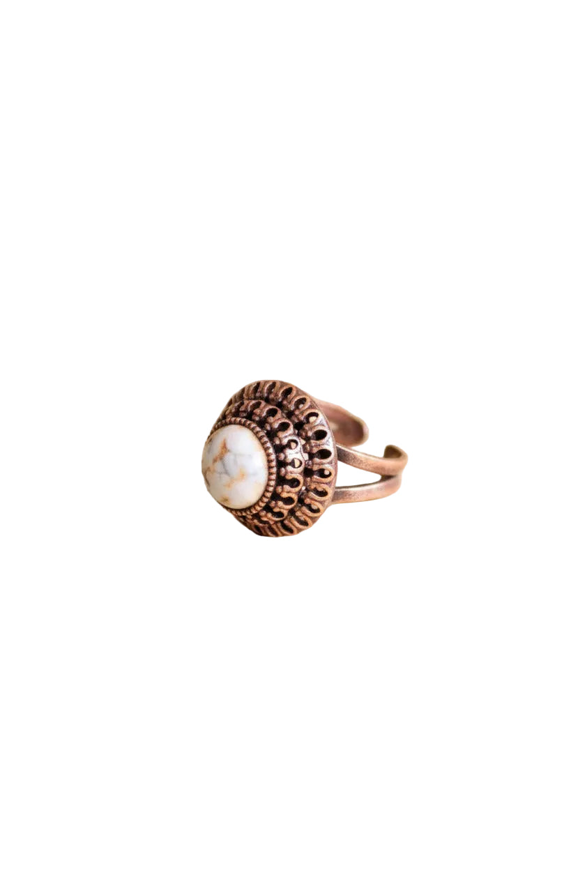 Silver-Tone Statement Ring with Blue & Yellow Stones
