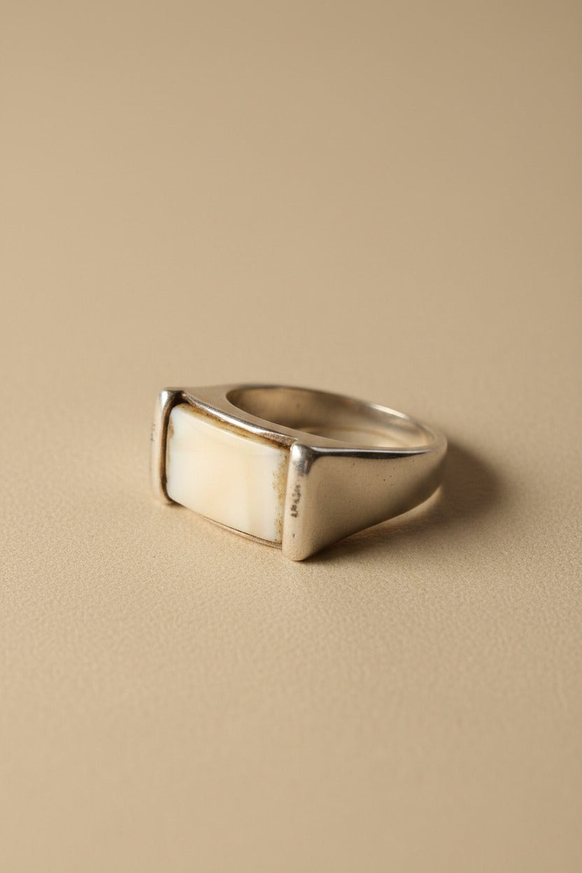 Vintage Marc Labat Paris Silver ; Mother-of-Pearl Ring