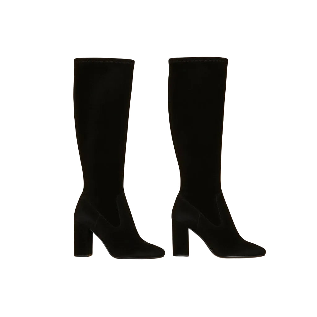 Uterqüe Suede Over-the-Knee Boots – Size 40 / UK 9 – Black – 10 cm Heel