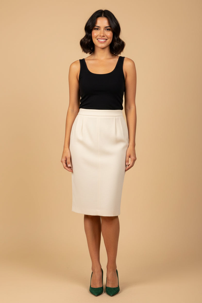 Yves Saint Laurent Pencil Skirt – Size M / 38 – Cream Beige – 100% Wool