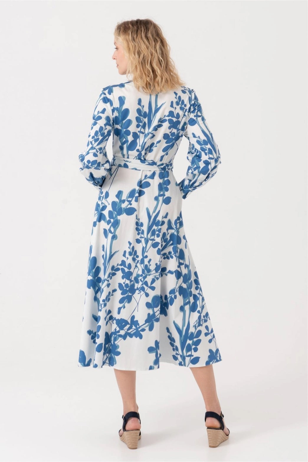 Blue Leaf Print Wrap Dress – Size S