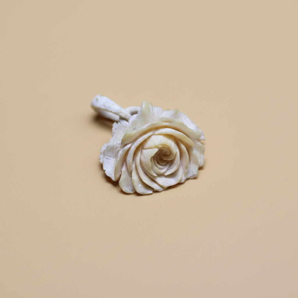 Vintage Pendant – Hand-Carved Rose – Circa 1920s – Cream / White