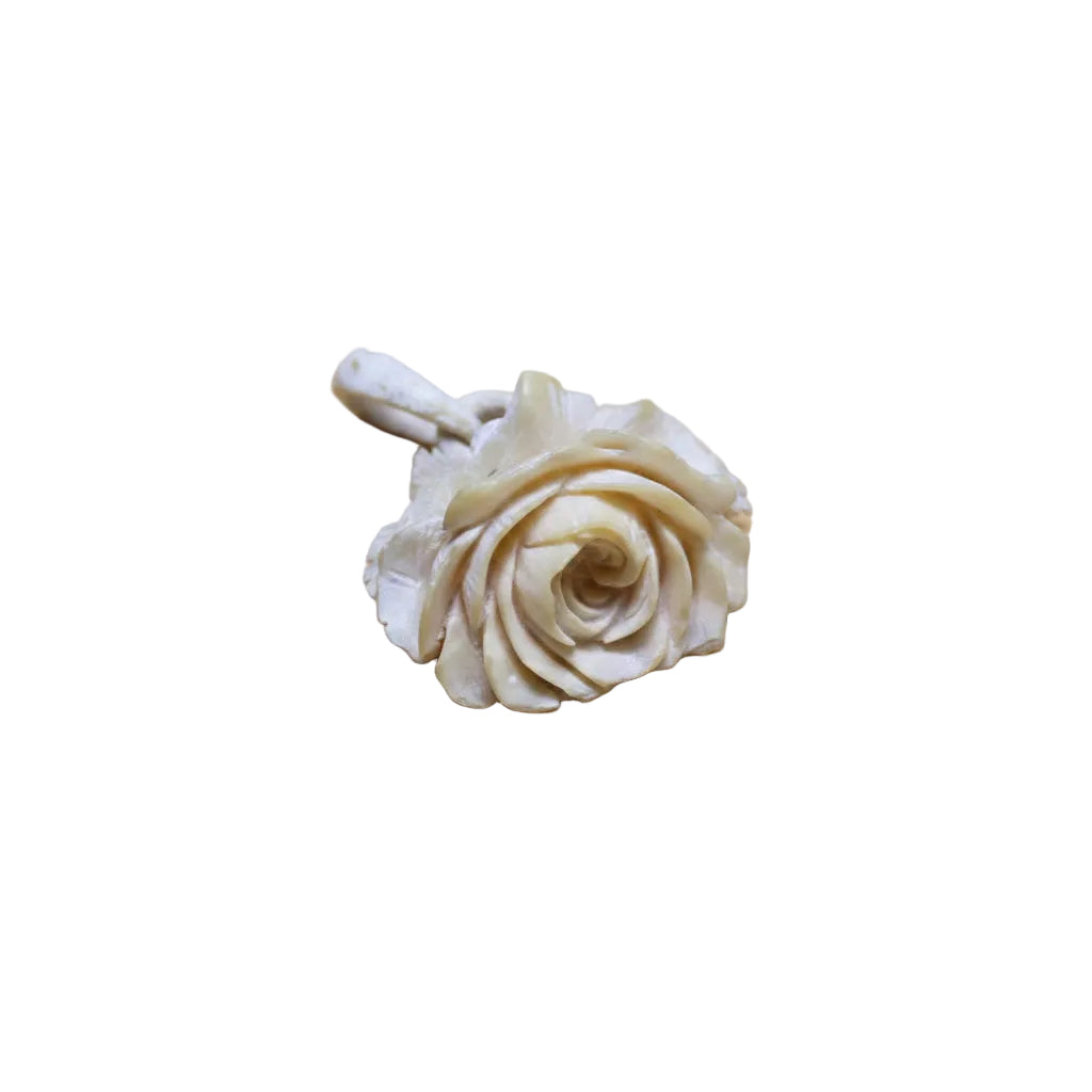 Vintage Pendant – Hand-Carved Rose – Circa 1920s – Cream / White
