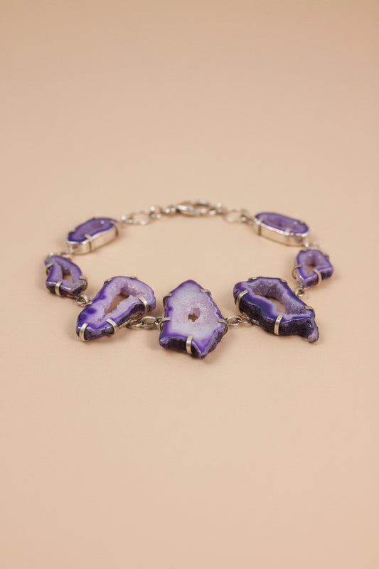 925 Sterling Silver Bracelet – Purple Agate – 23 cm – New Without Tags