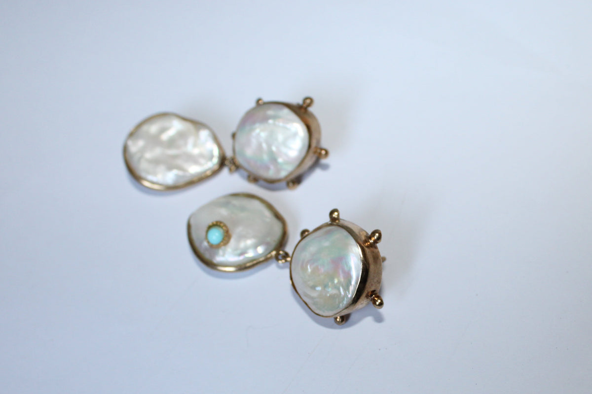 Rebel Rebel Statement Earrings – 18K Gold-Plated Silver – Pearls & Turquoise