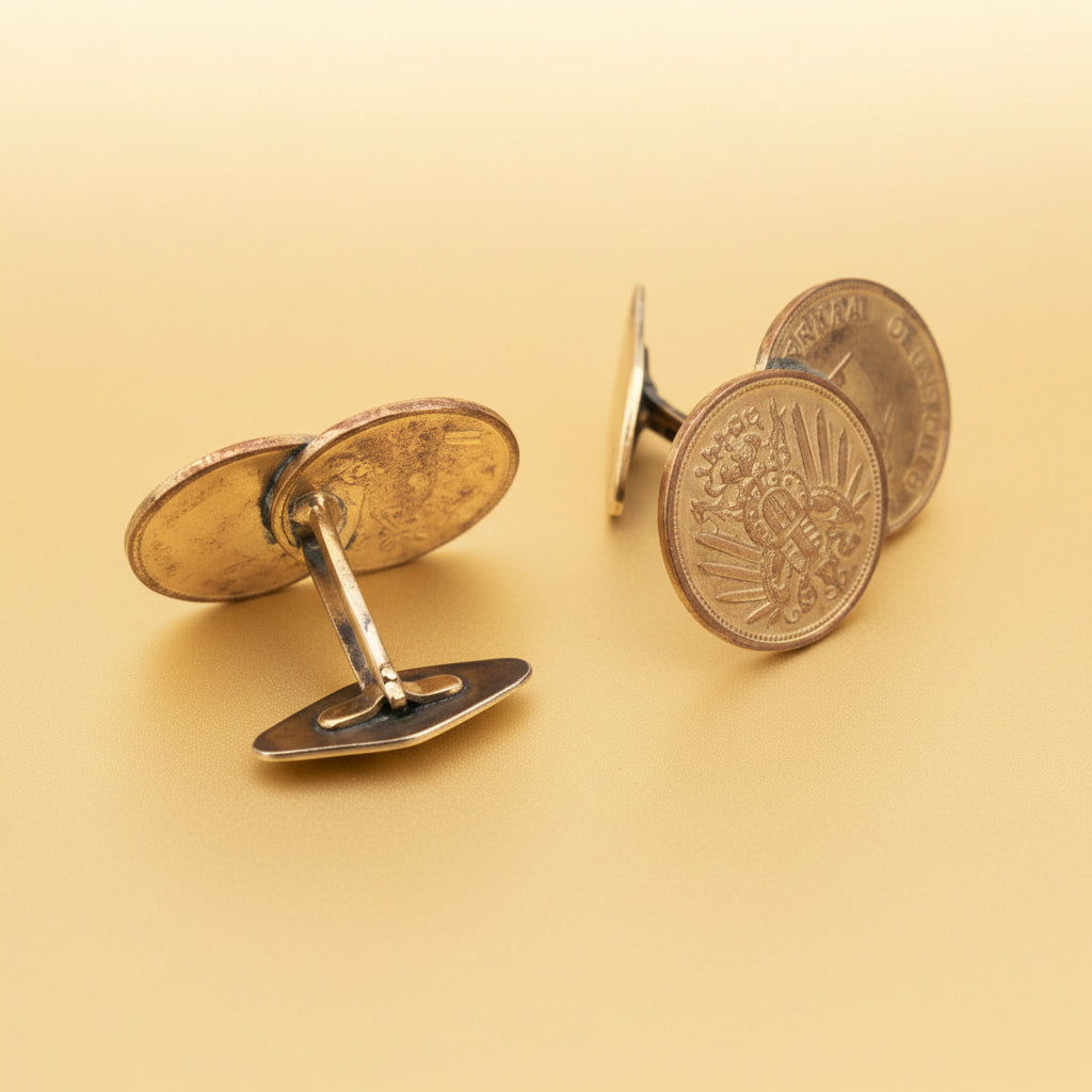 A pair of cufflinks, HP 835, featuring 1-pfennig coins from the German Empire