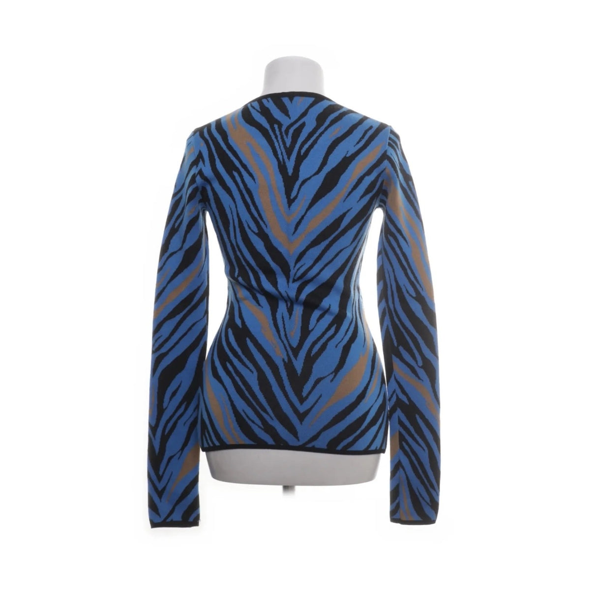 Fausto Puglisi Zebra-Print Knit Pullover – Cobalt Blue, Black & Tan Size: DE 34 / XS · IT 38