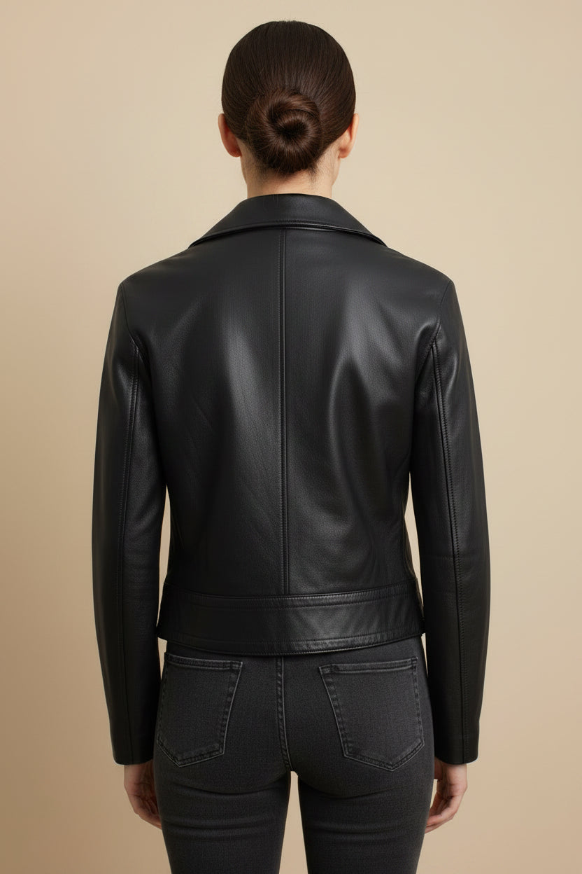 Tommy Hilfiger Women's Biker Jacket – Genuine Lamb Leather – Black – Size M