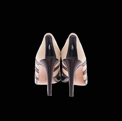 Manolo Blahnik tricolor ankle booties — rear view showing stiletto heel and stripe detail