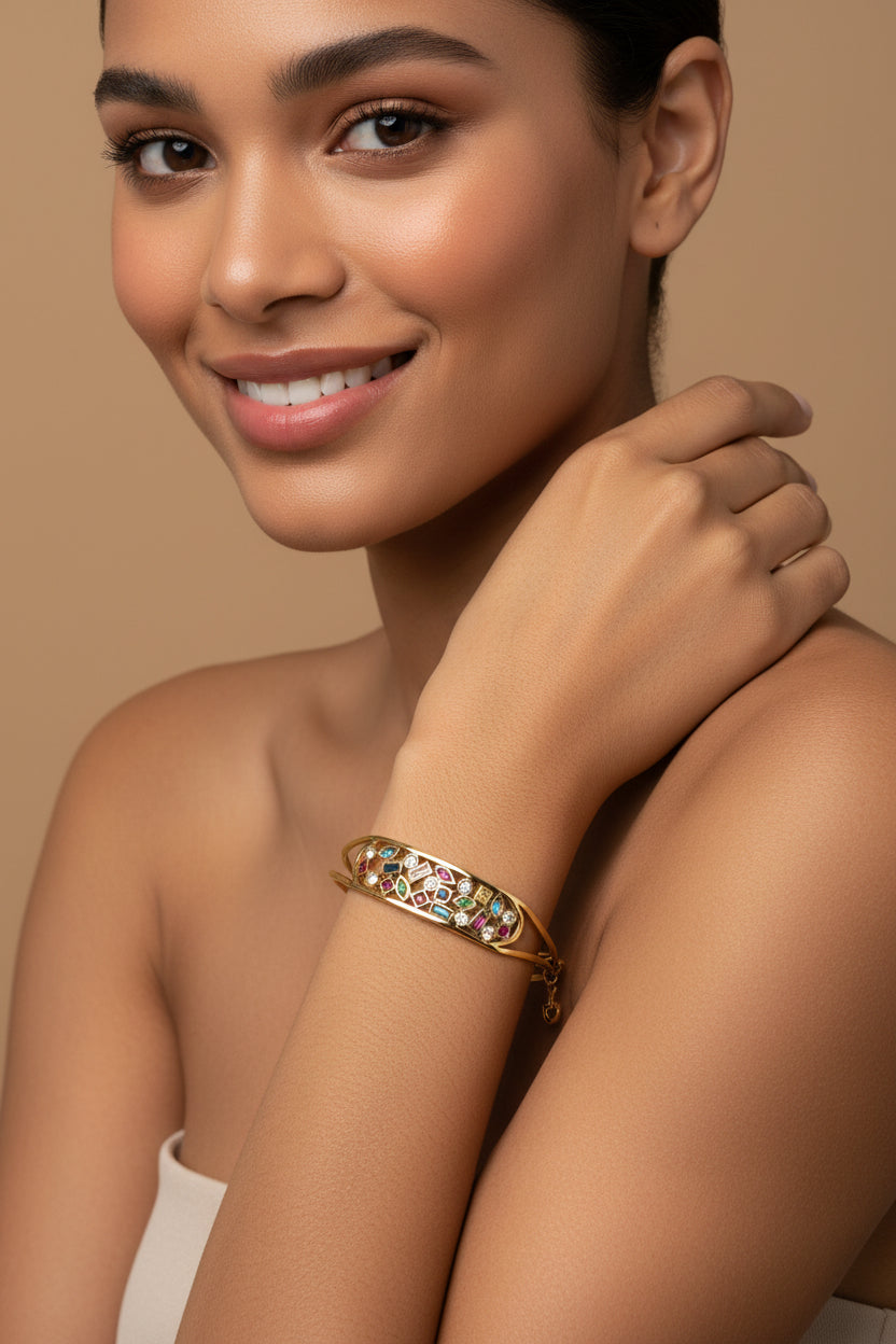 925 Sterling Silver & Gold Bracelet – Genuine Stones – Elegant Jewelry Piece