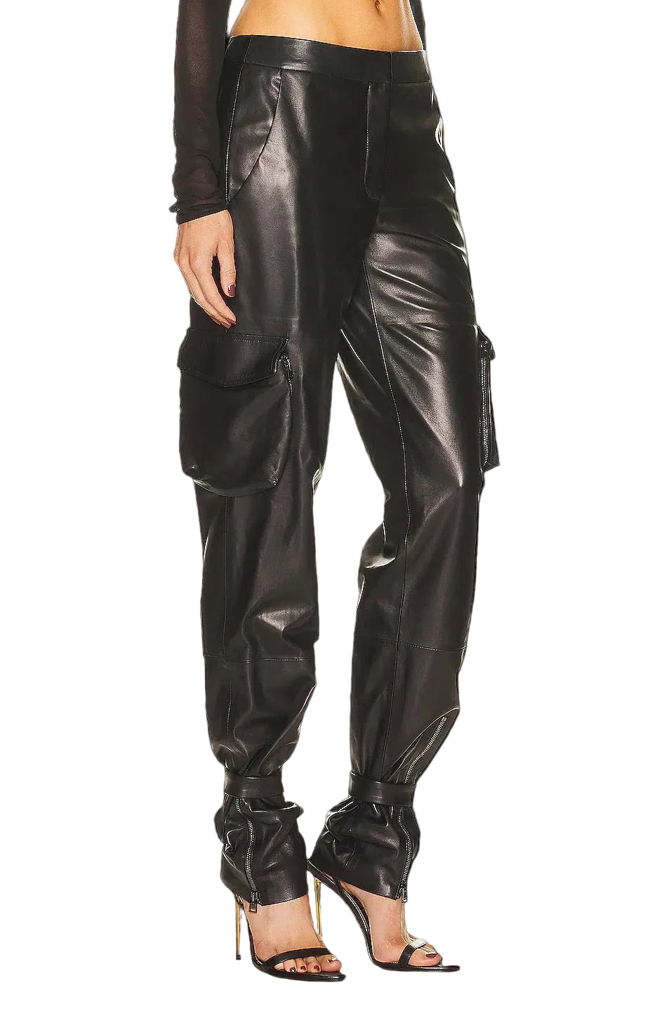 Tom Ford nappa cargo pants — front view with zip cargo pocket detail