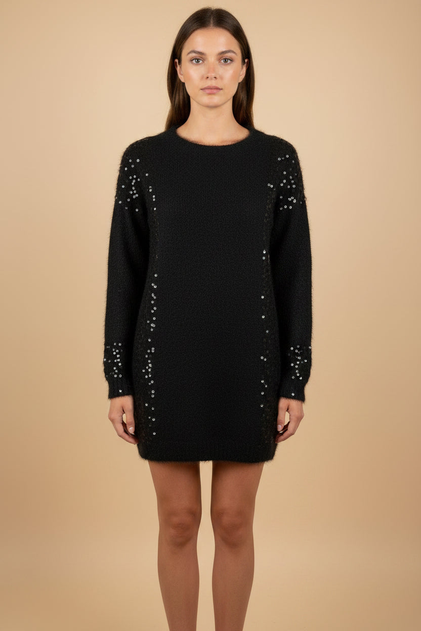 Christian Dior — Vintage Angora Sequin Pullover Dress in Black