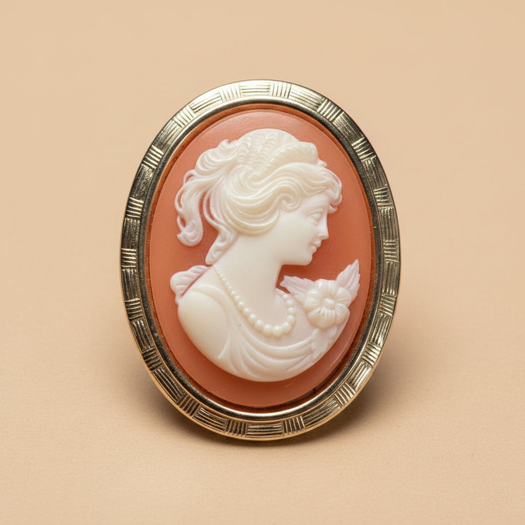 Vintage Cameo Brooch – Orange & Gold – France