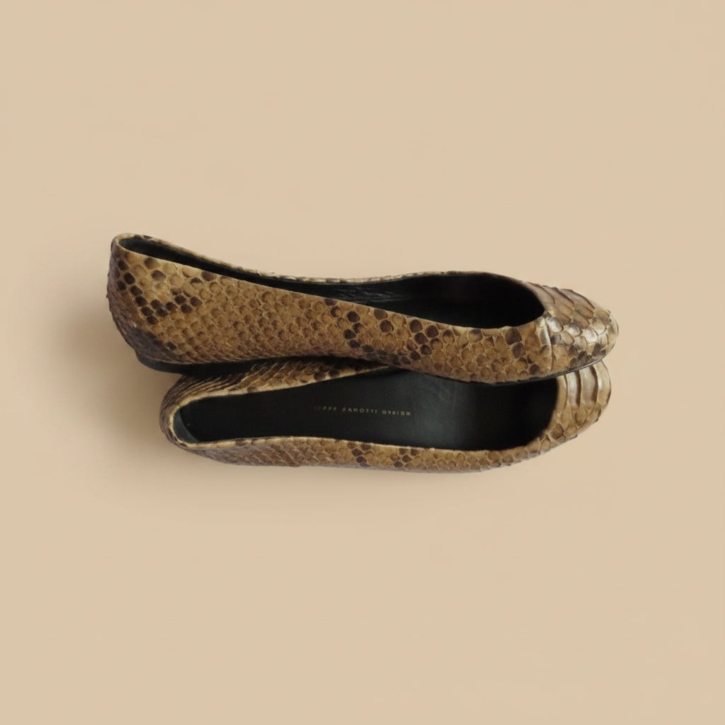 Giuseppe Zanotti Python Leather Ballet Flats – Brown – Size 40