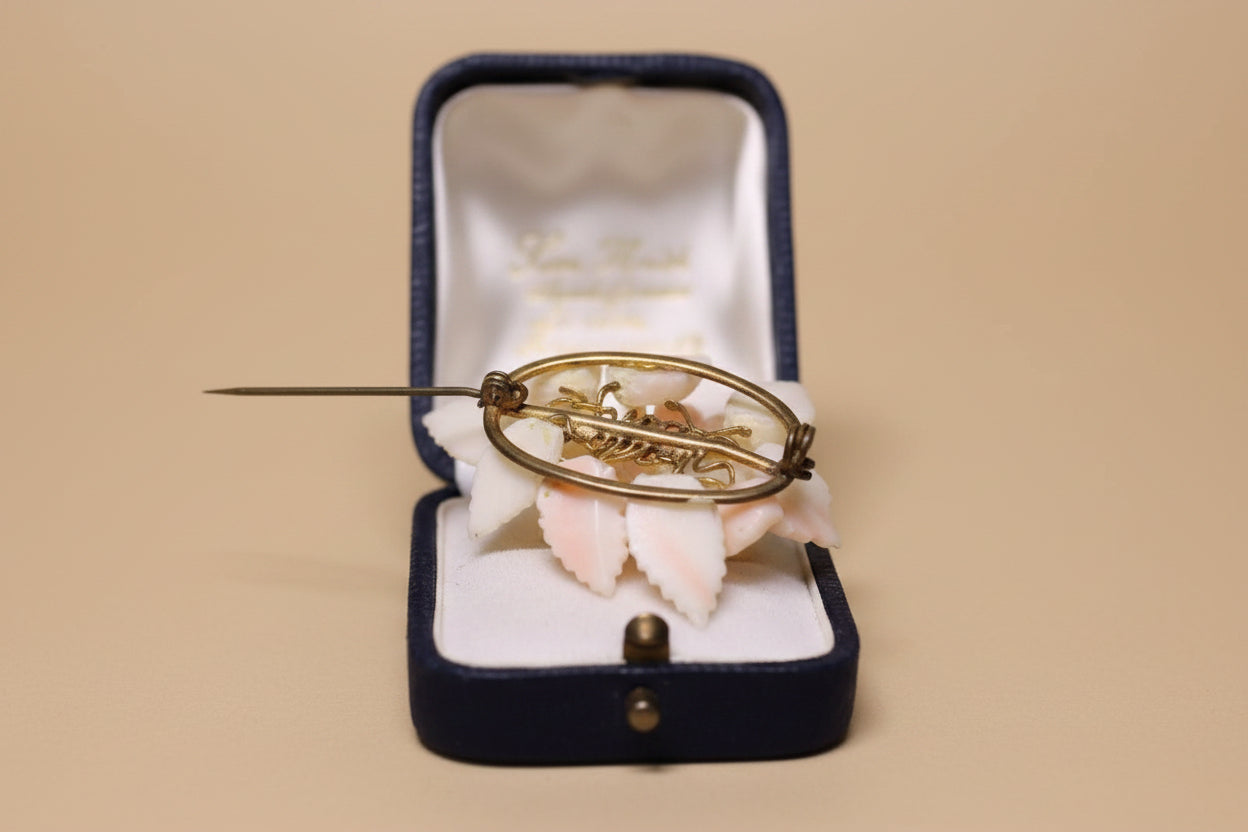 Vintage 1922 Coral and Angel-Skin Coral Flower Brooch