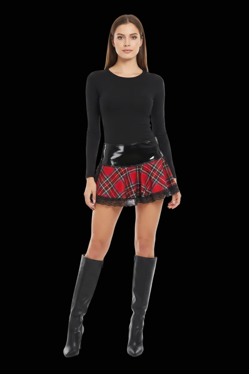 Top Girl — Red Tartan Mini Kilt with Lace Trim