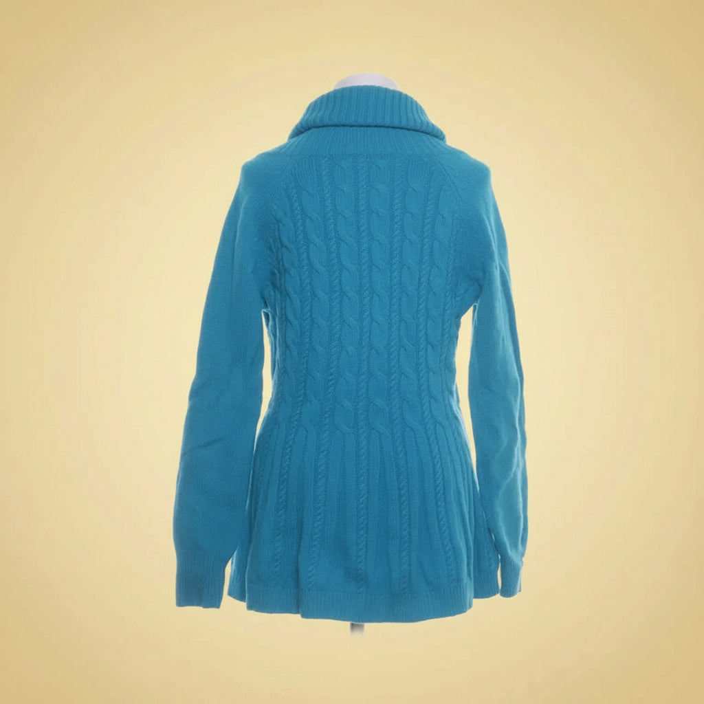 Laurèl — Wool-Cashmere Cable-Knit Cowl-Neck Pullover in Teal