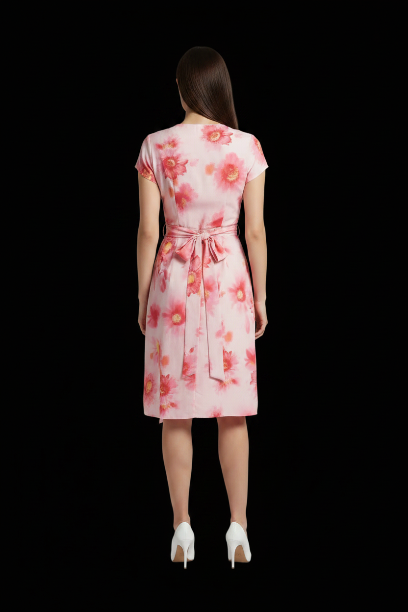 Escada — Silk Cocktail Dress in Watercolour Daisy Print