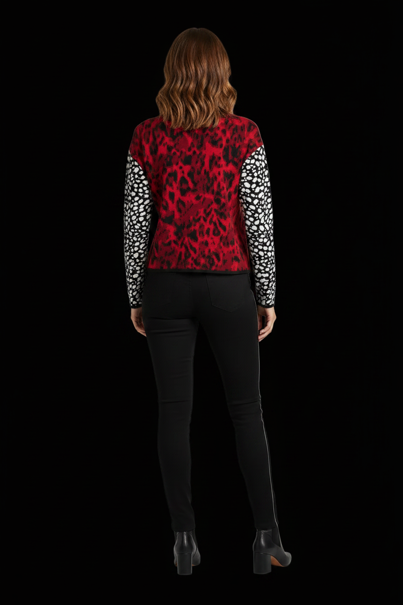 Fausto Puglisi — Wool Clash-Print Cropped Pullover in Red Leopard & Black Dot