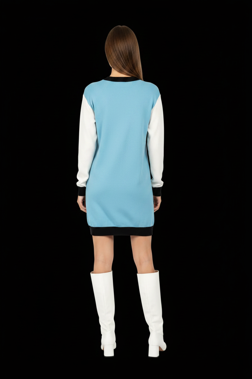 Fausto Puglisi — Cashmere Colour-Block Tunic in Sky Blue, Ivory & Black