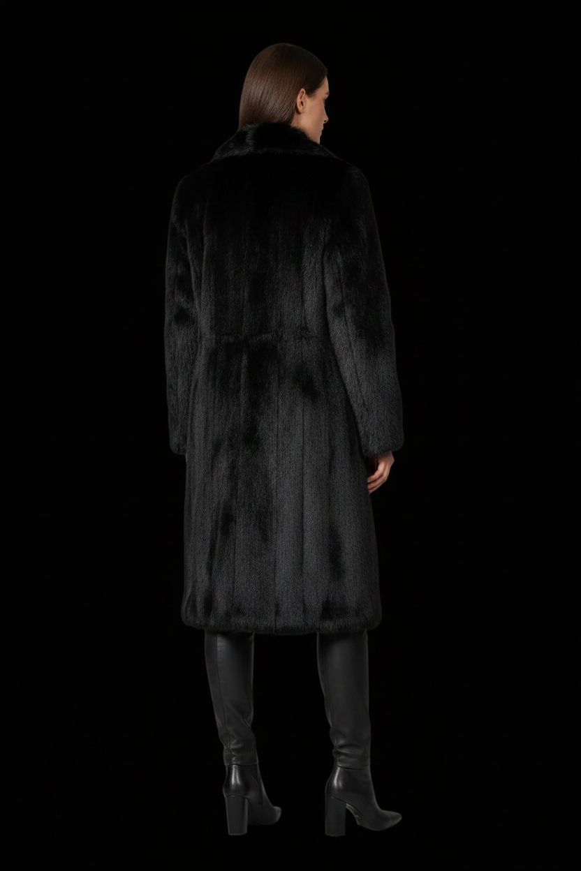 Laurèl — Long Goat Fur Coat in Black