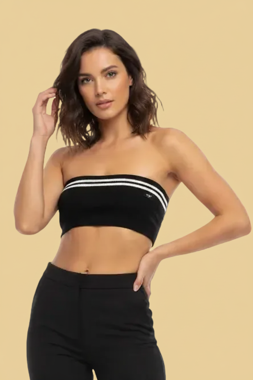 N°21 — Wool-Blend Tube Top in Black & White Size 34