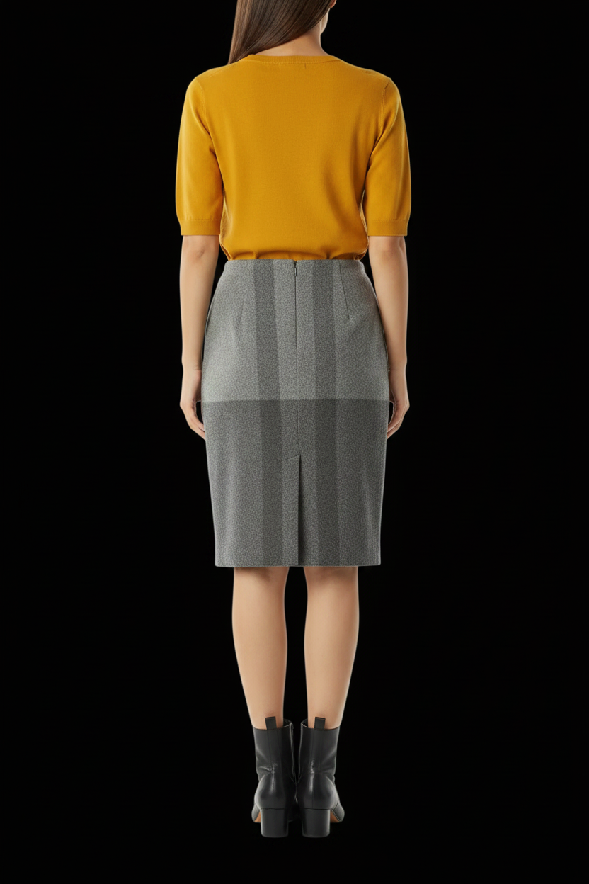 Céline — Wool Pencil Skirt in Two-Tone Grey Block Check