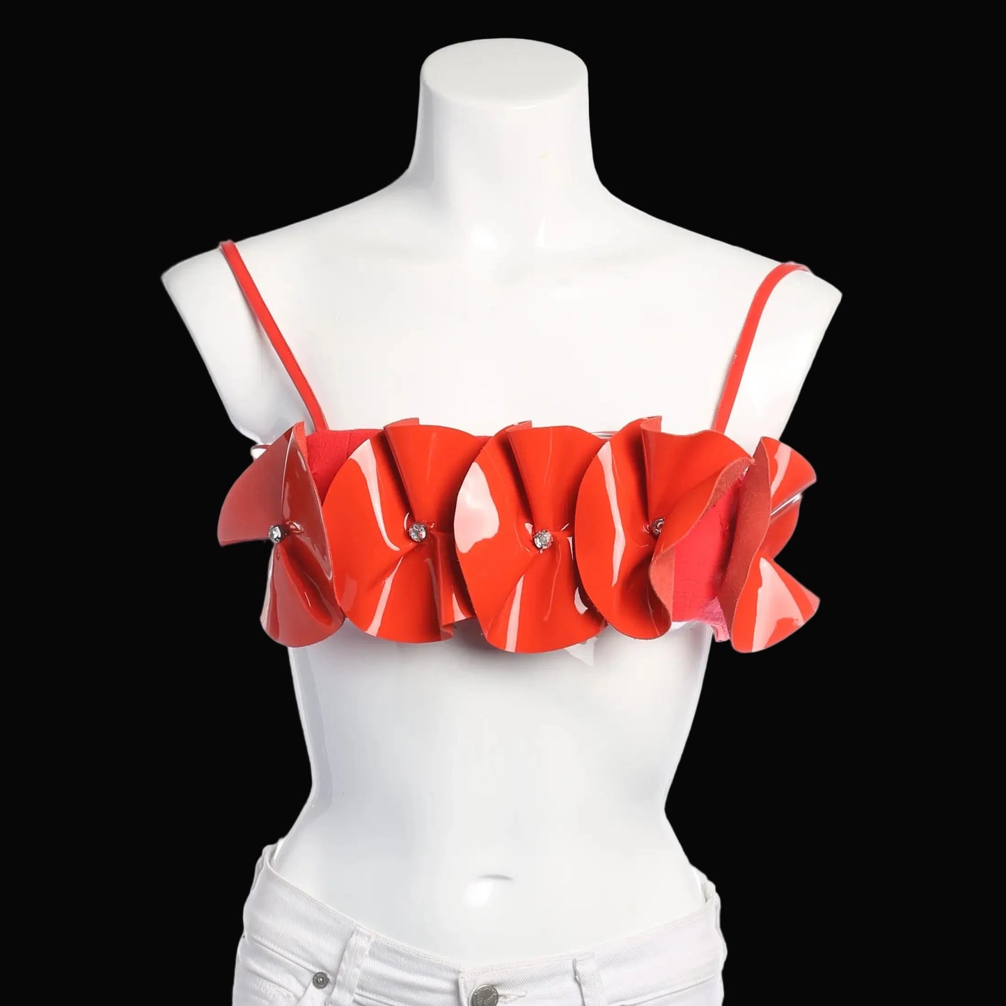 David Koma — Leather-Detail Top in Dark Orange — front view | Rent designer fashion at Laura Messerschmitt Berlin