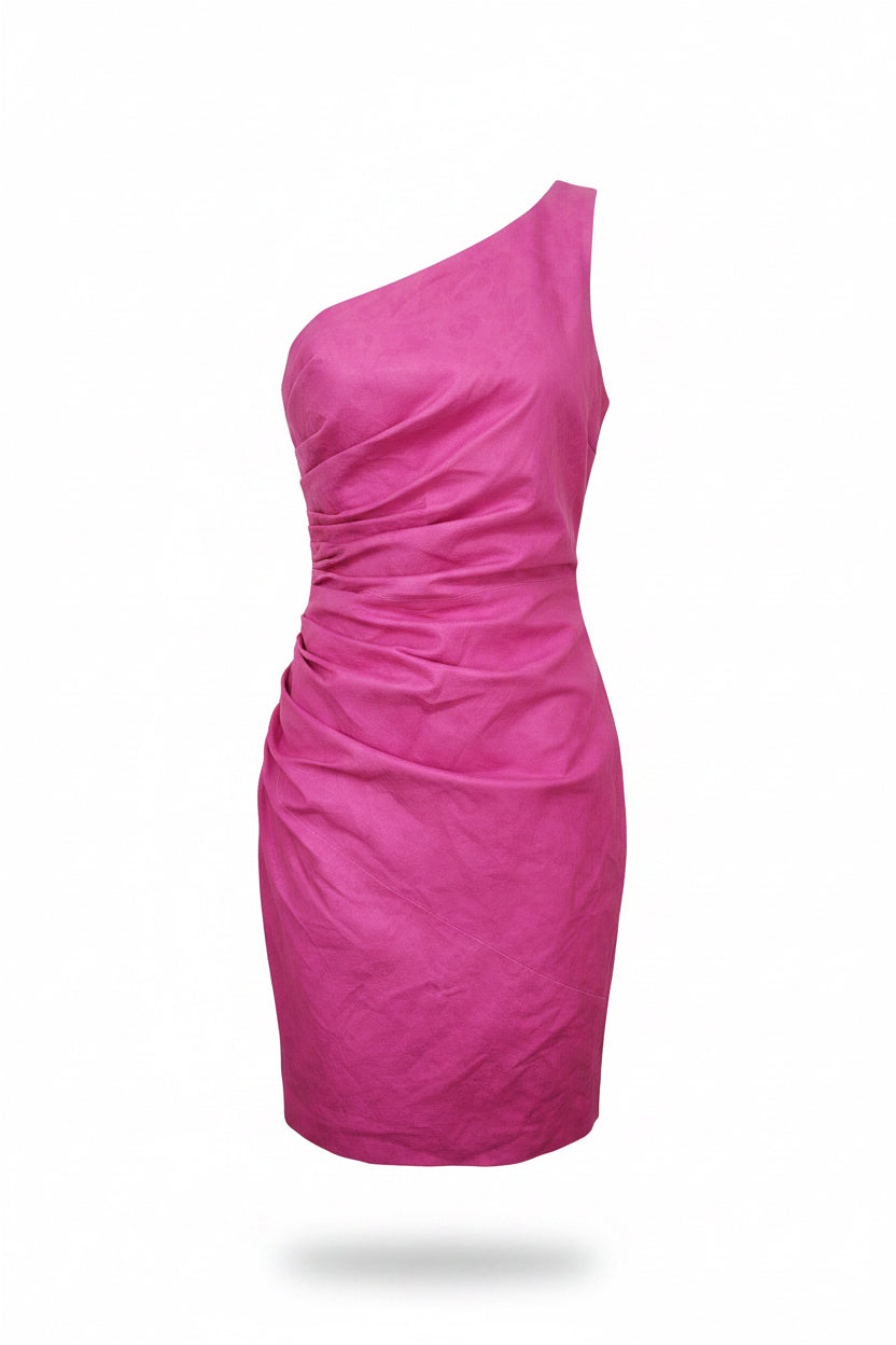 Diane von Furstenberg — Pink Lambskin Leather One-Shoulder Dress