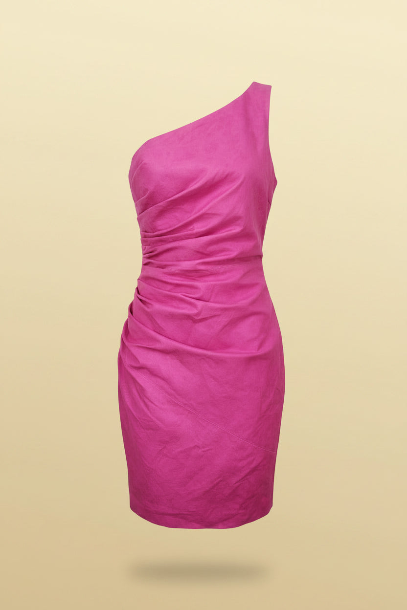 Diane von Furstenberg — Pink Lambskin Leather One-Shoulder Dress