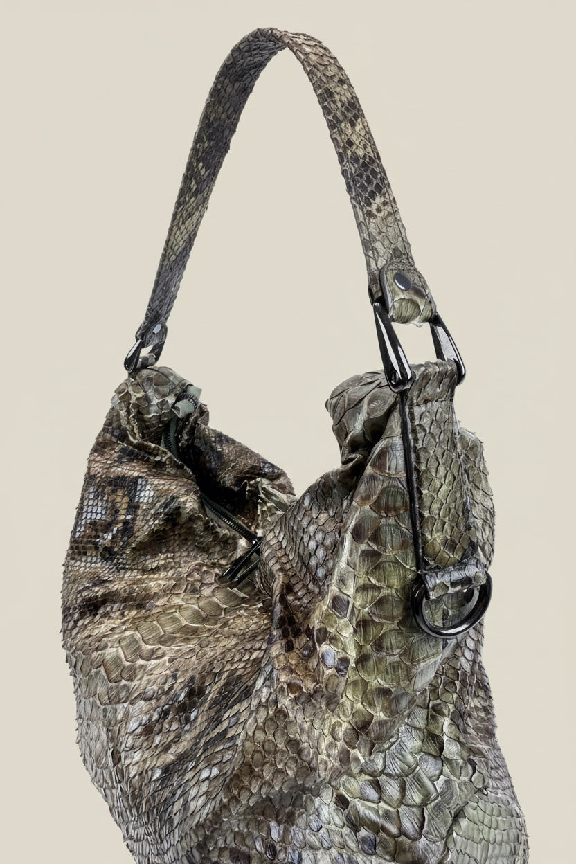 Ralph Gladen Python Leather Hobo Bag – Smoky Grey-Taupe