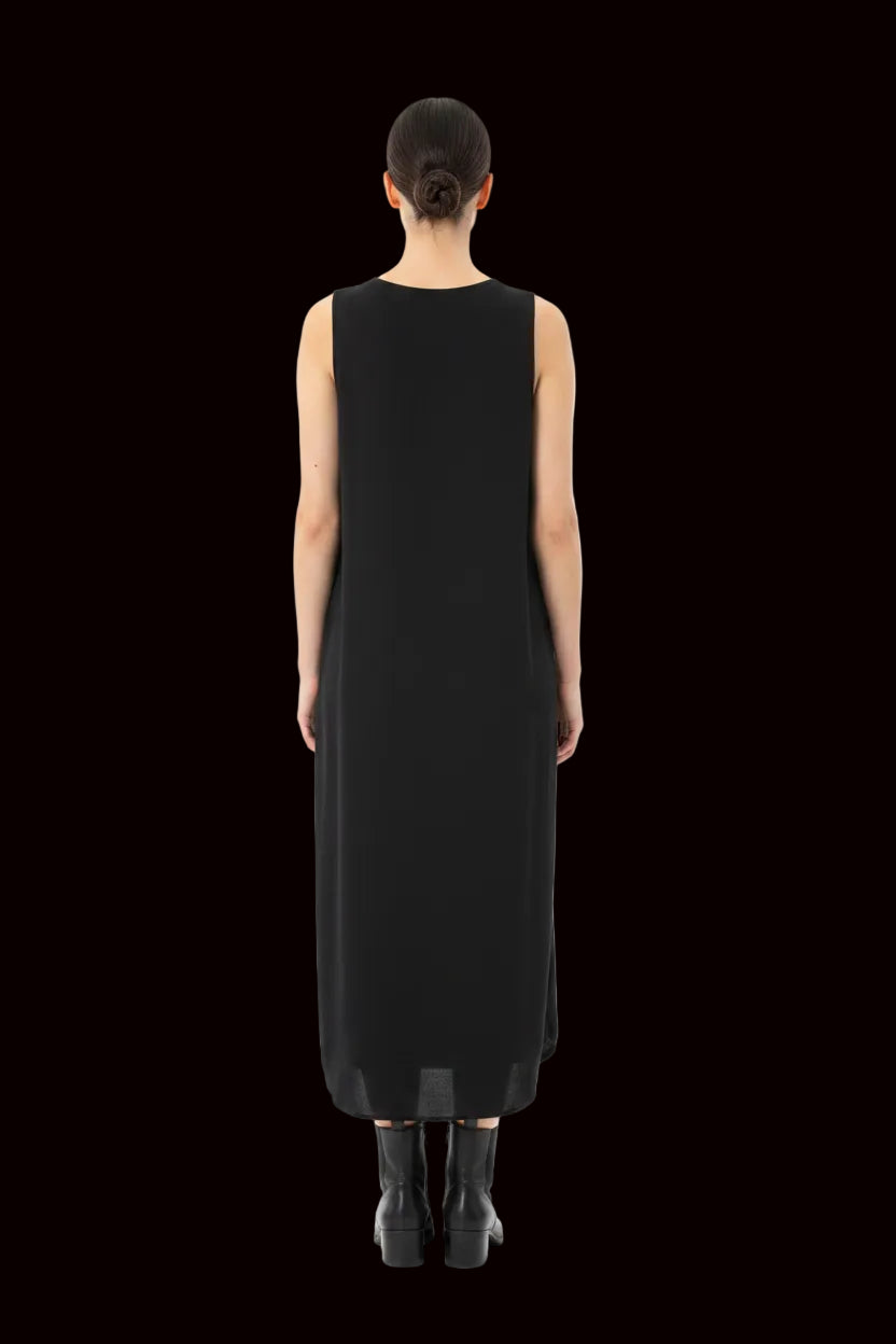 sly010 black silk midi dress side view
