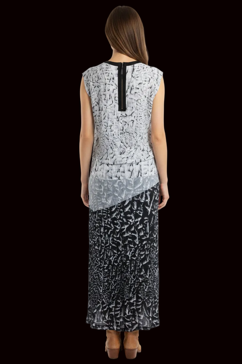Helmut Lang — Crinkled Silk Maxi Dress with Abstract Brushstroke Print (NWOT)