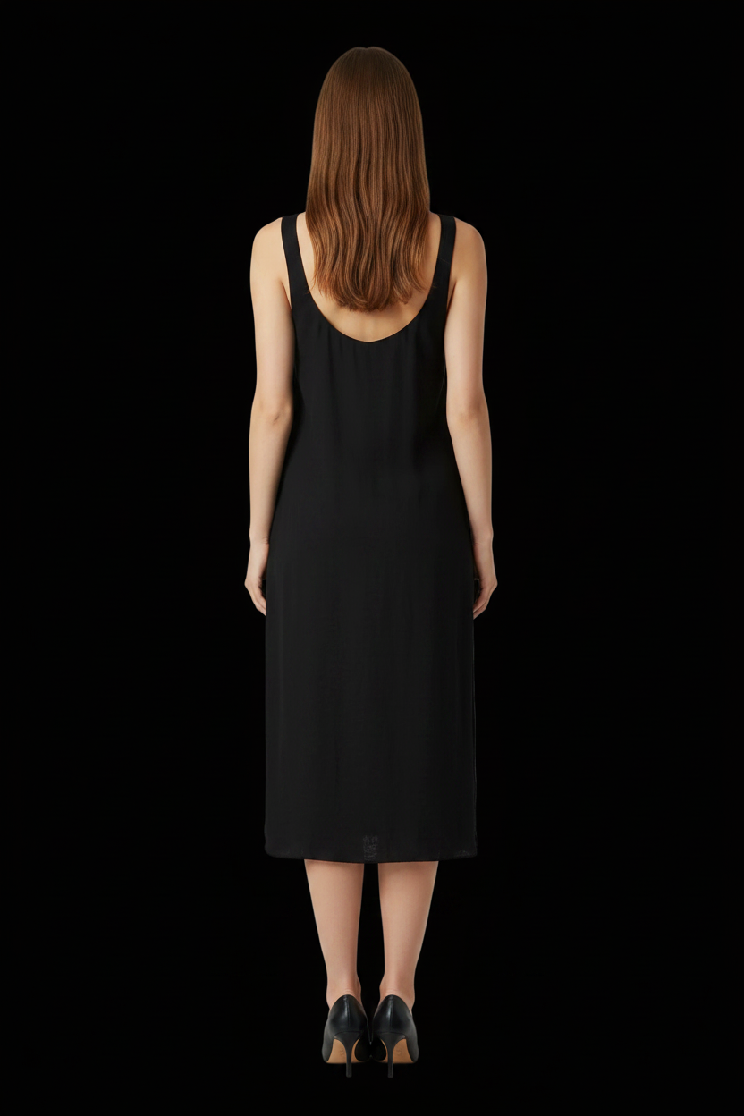 Kookaï — Crinkled Linen Scalloped Midi Dress in Black