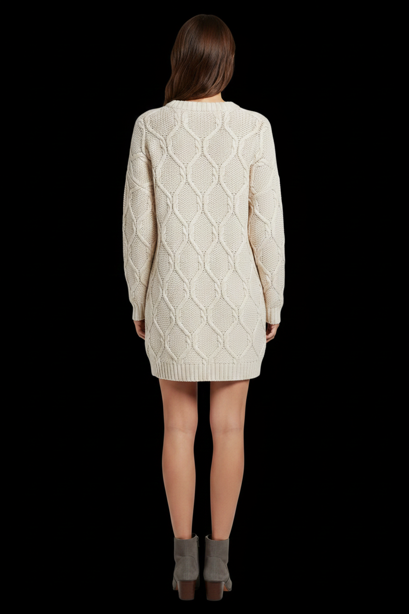 H&M - Vintage 1992 Cable Knit Wool Sweater Dress in Cream