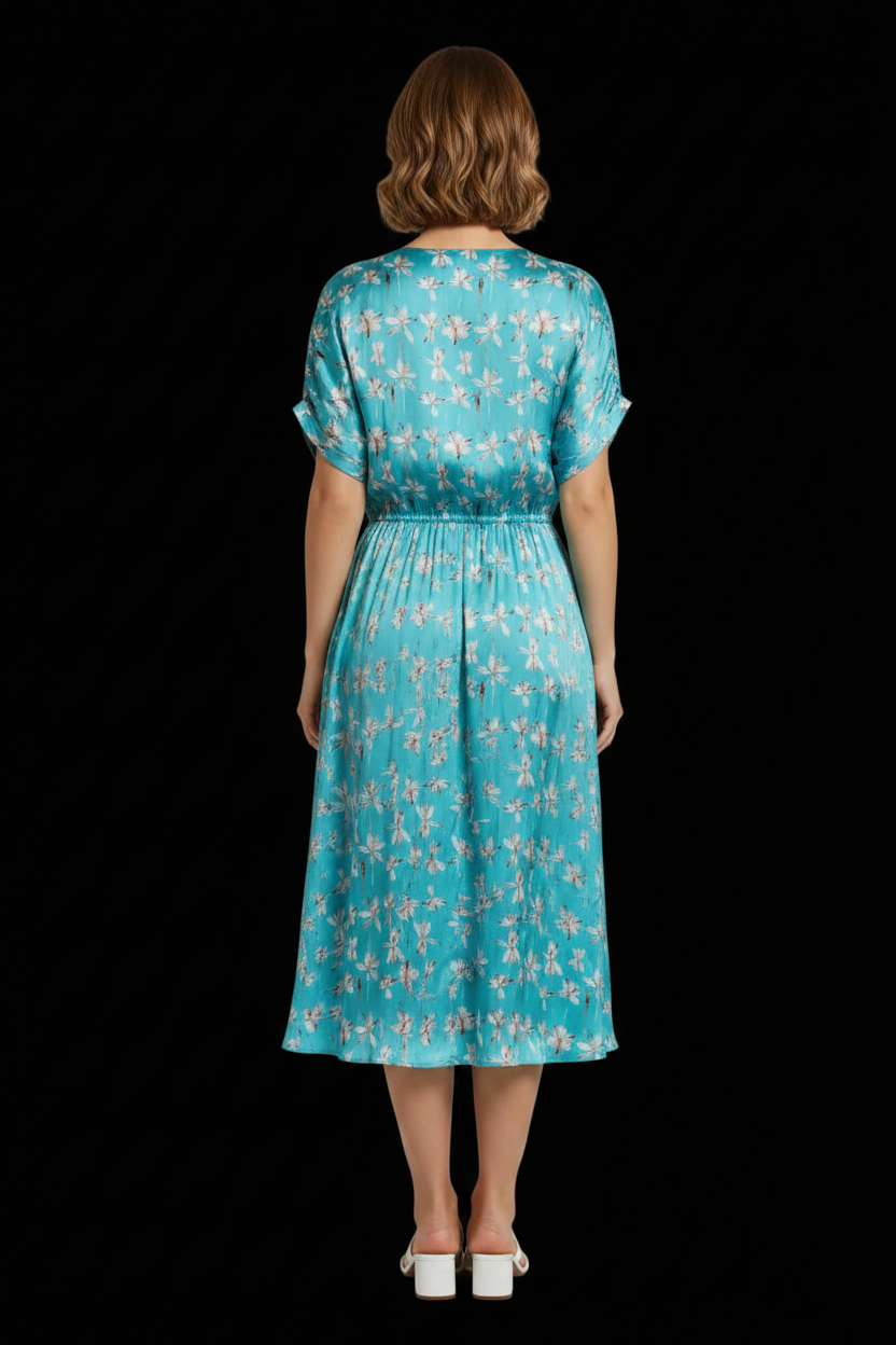 Iceberg — Ice Iceberg Silk Midi Dress in Turquoise Floral