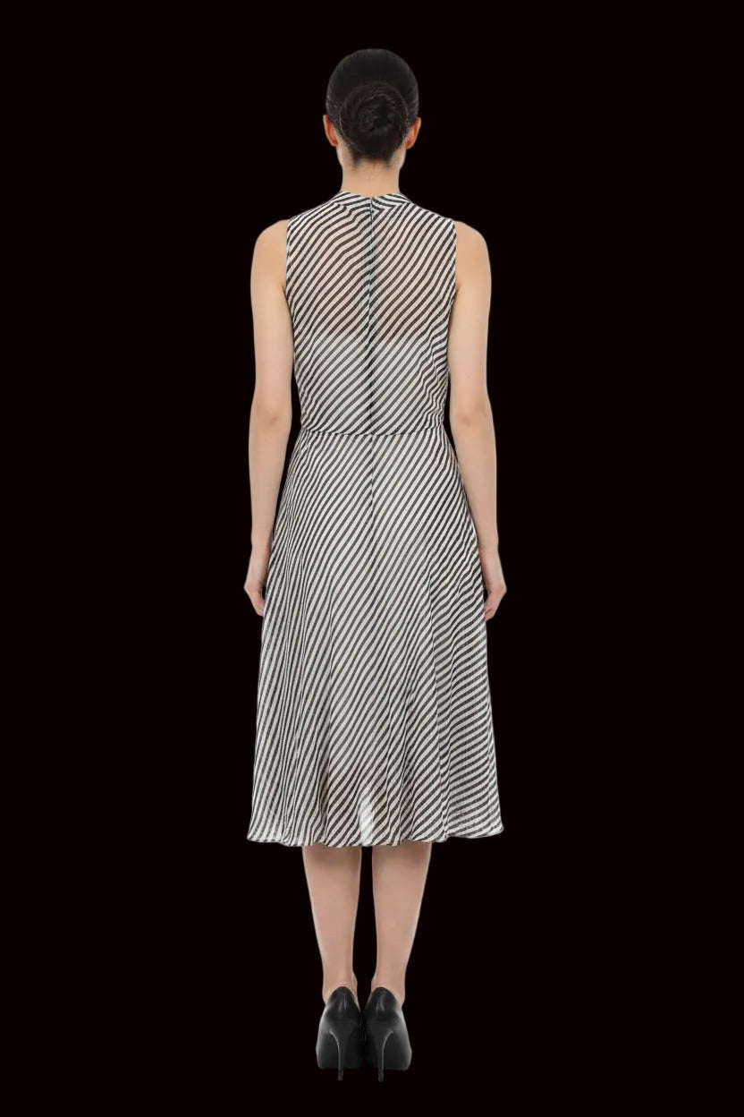 Ralph Lauren black and white striped bias-cut silk dress back view