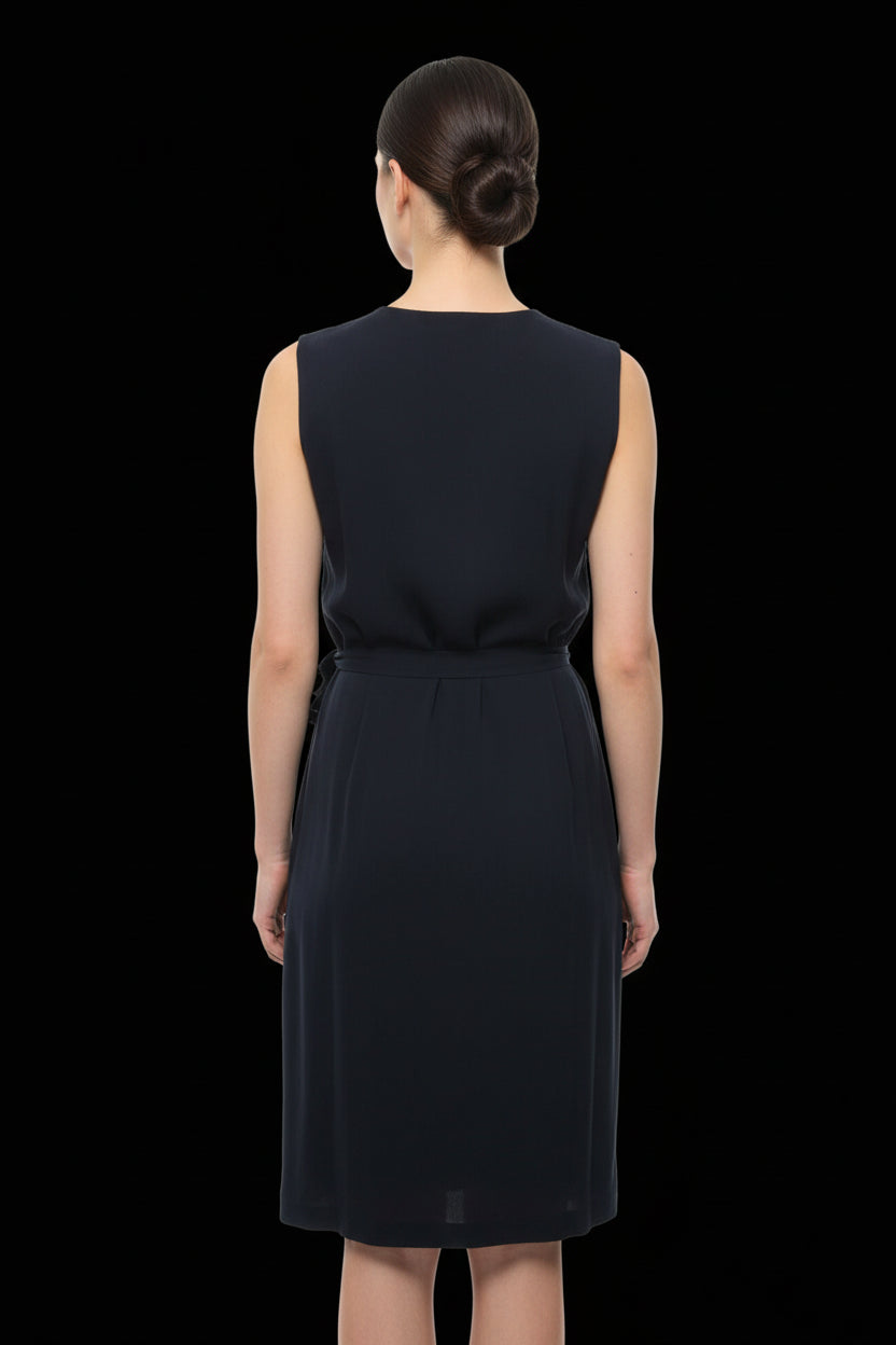 Diane von Furstenberg black silk crepe side draped cocktail dress — view 2
