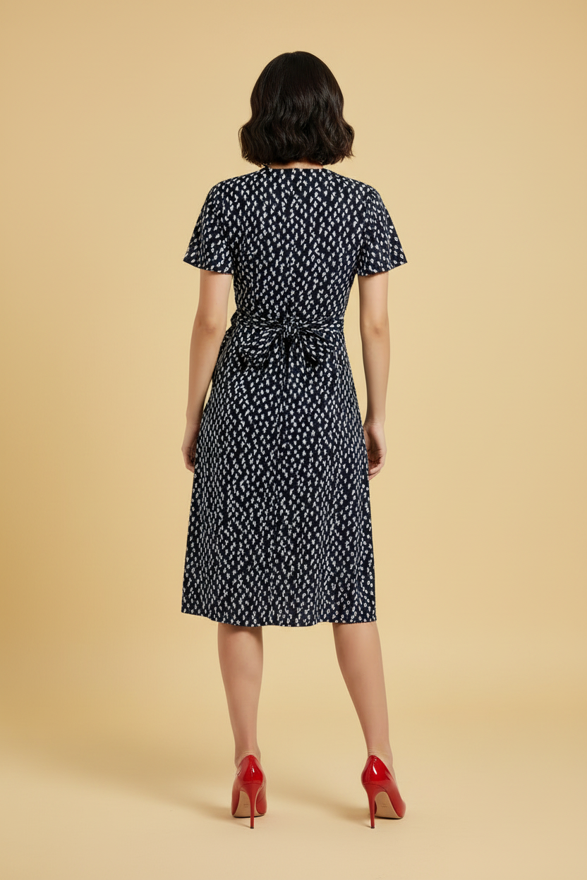 Mango — Printed Wrap Dress in Navy