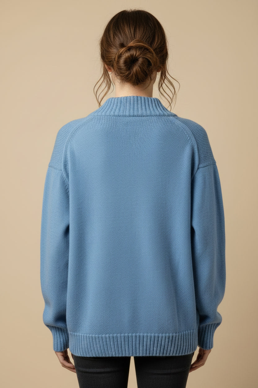 100% Wool V-Neck Cardigan – Blue