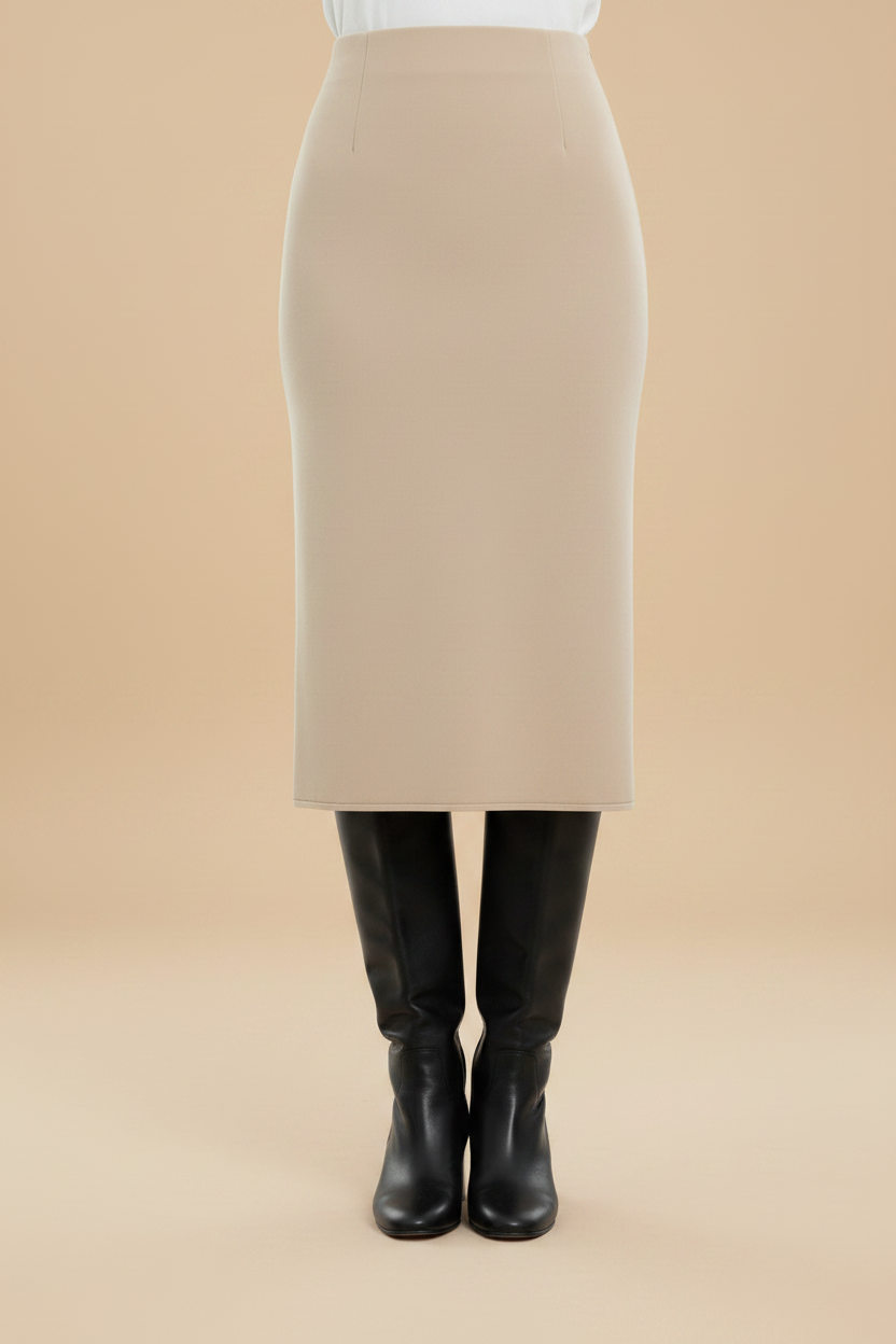 Chris Tan Silk-Cashmere Maxi Knit Skirt – Tonal Beige – Size 42