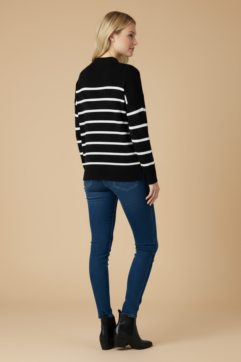 Polo Ralph Lauren Linen-Cotton Breton Stripe Sweater – Black & White – Size EU 38