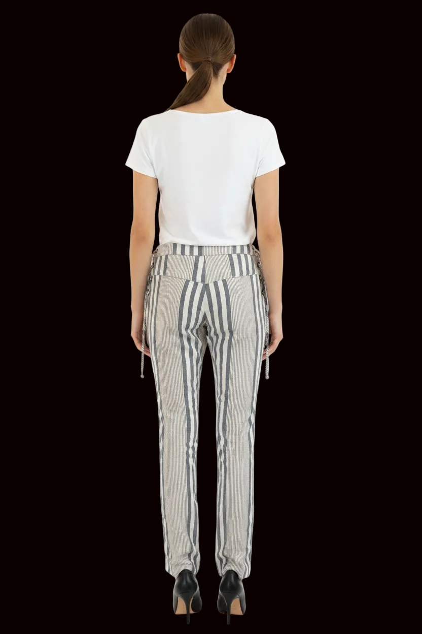 Marni — Striped Flared Trousers in Blue & Ivory