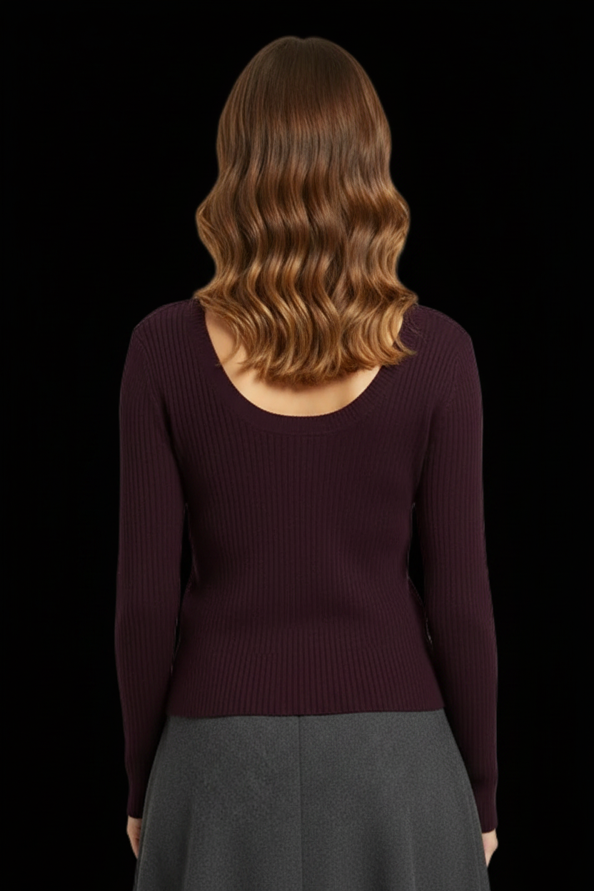 Dorothee Schumacher — Merino Scoop-Neck Pullover in Aubergine