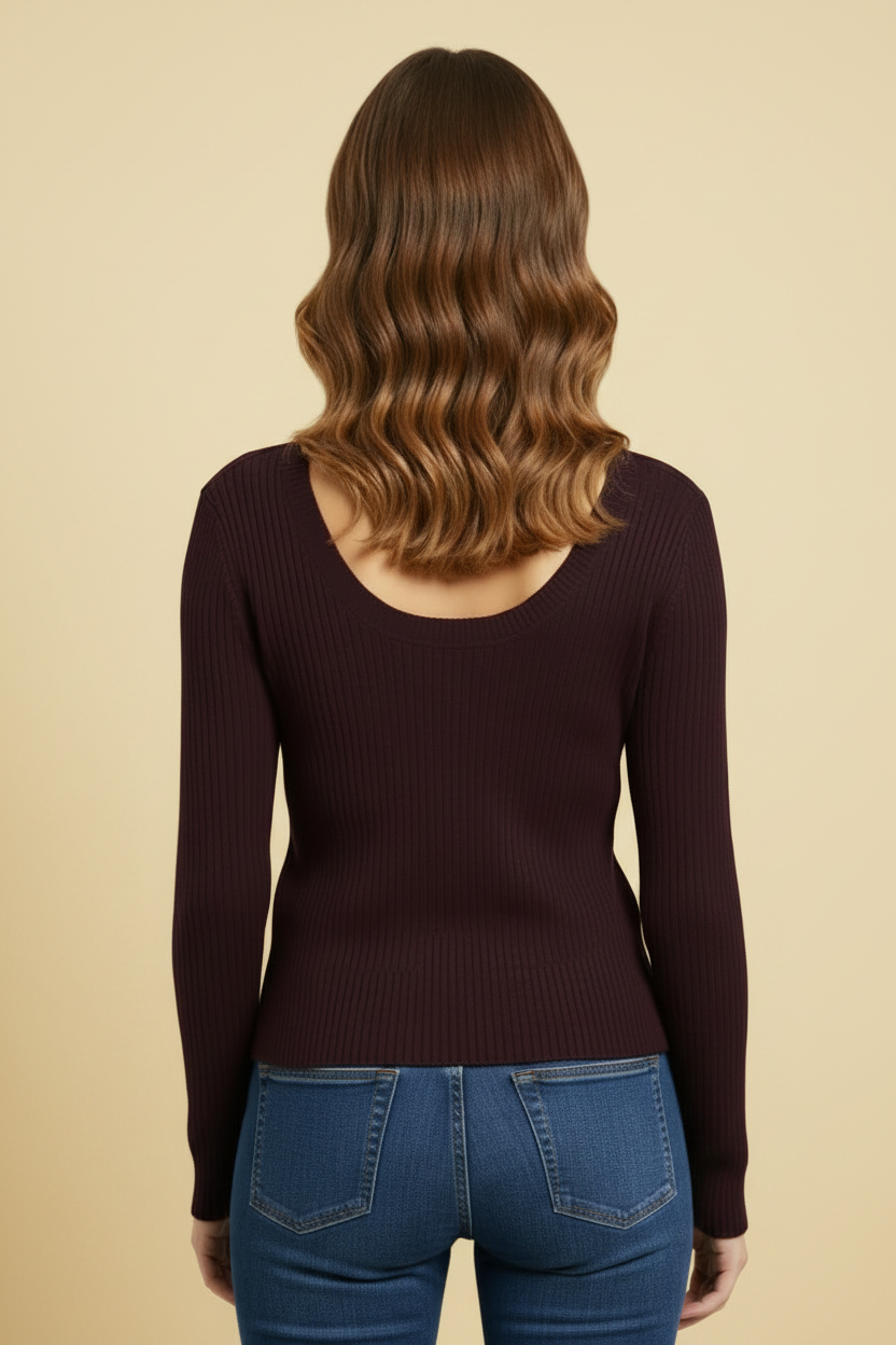 Dorothee Schumacher — Merino Scoop-Neck Pullover in Aubergine