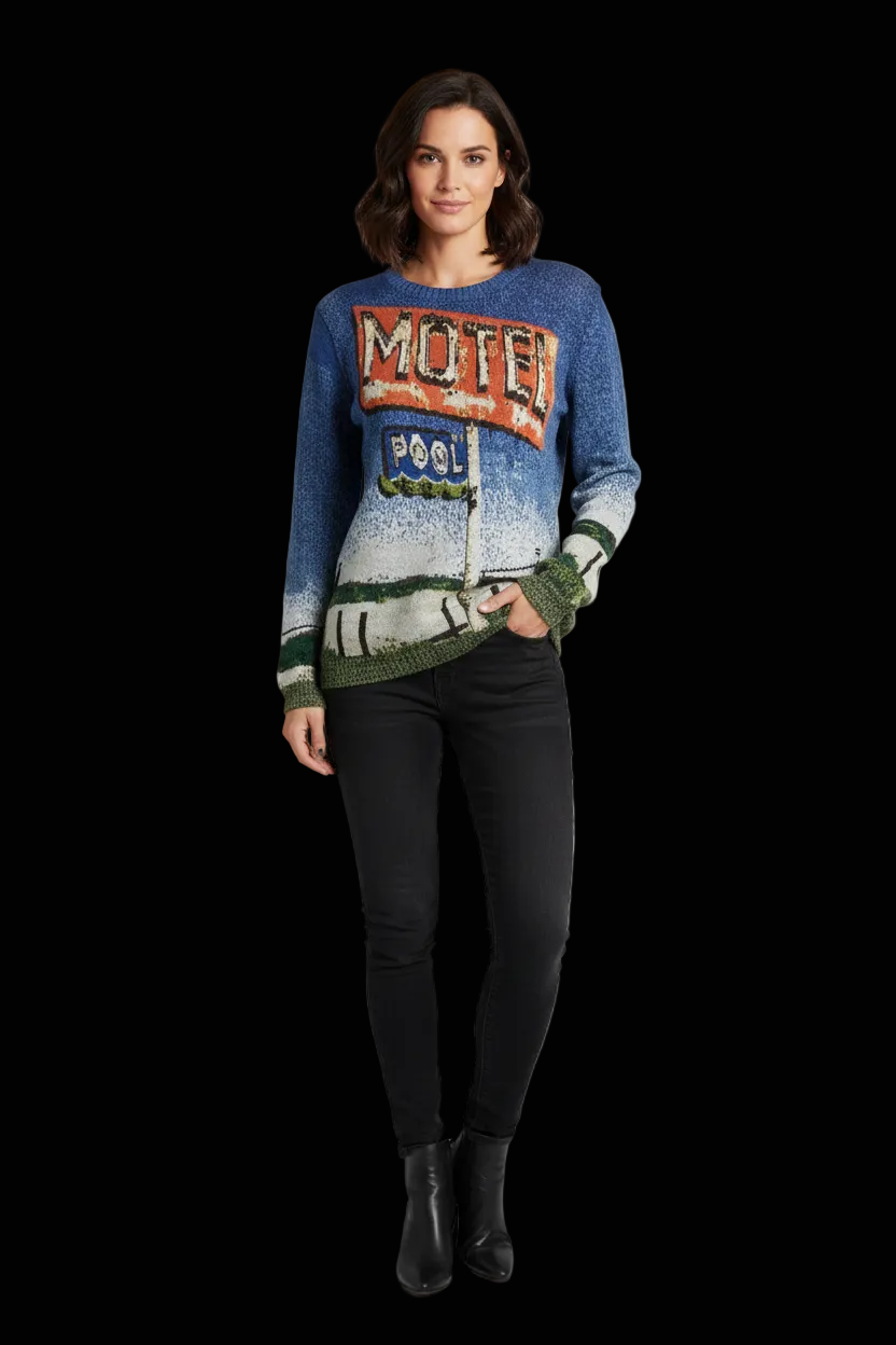 N21 intarsia knit pullover with americana motel print — view 1